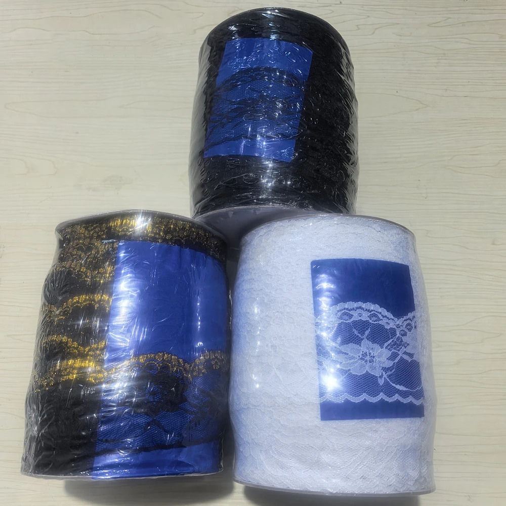 200Y Black Gold Lace Trim Polyester White Fabric Sewing Accessories for Wedding Dress Decoration Craft Supplies L730