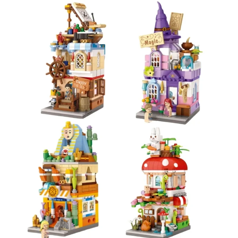 

Street View Building Blocks Mini Small Particles Commercial Street Nautical Mushroom House Building Toy Model Ornaments Gift