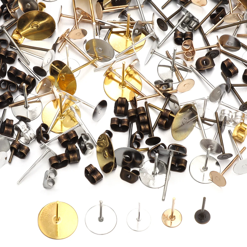 100-200 teile/los Metall Blank Post Ohrring Bolzen Basis Pins Mit Ohrring Stecker Ohrring Basis Tablett Für Schmuck Machen DIY Ohrring – Detail 2