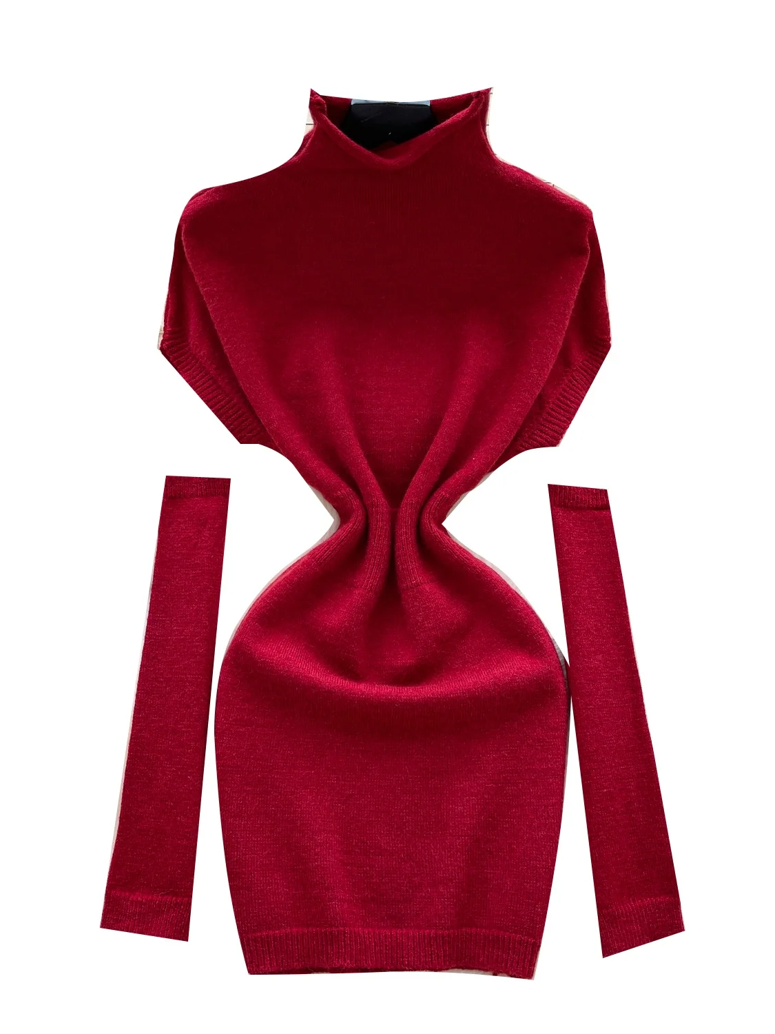 Ele Knitted Slim Fit High Collar Wrap around Skirt Dr for Women Autumn Season Ci Commute A-Line Silhouette Long Sve