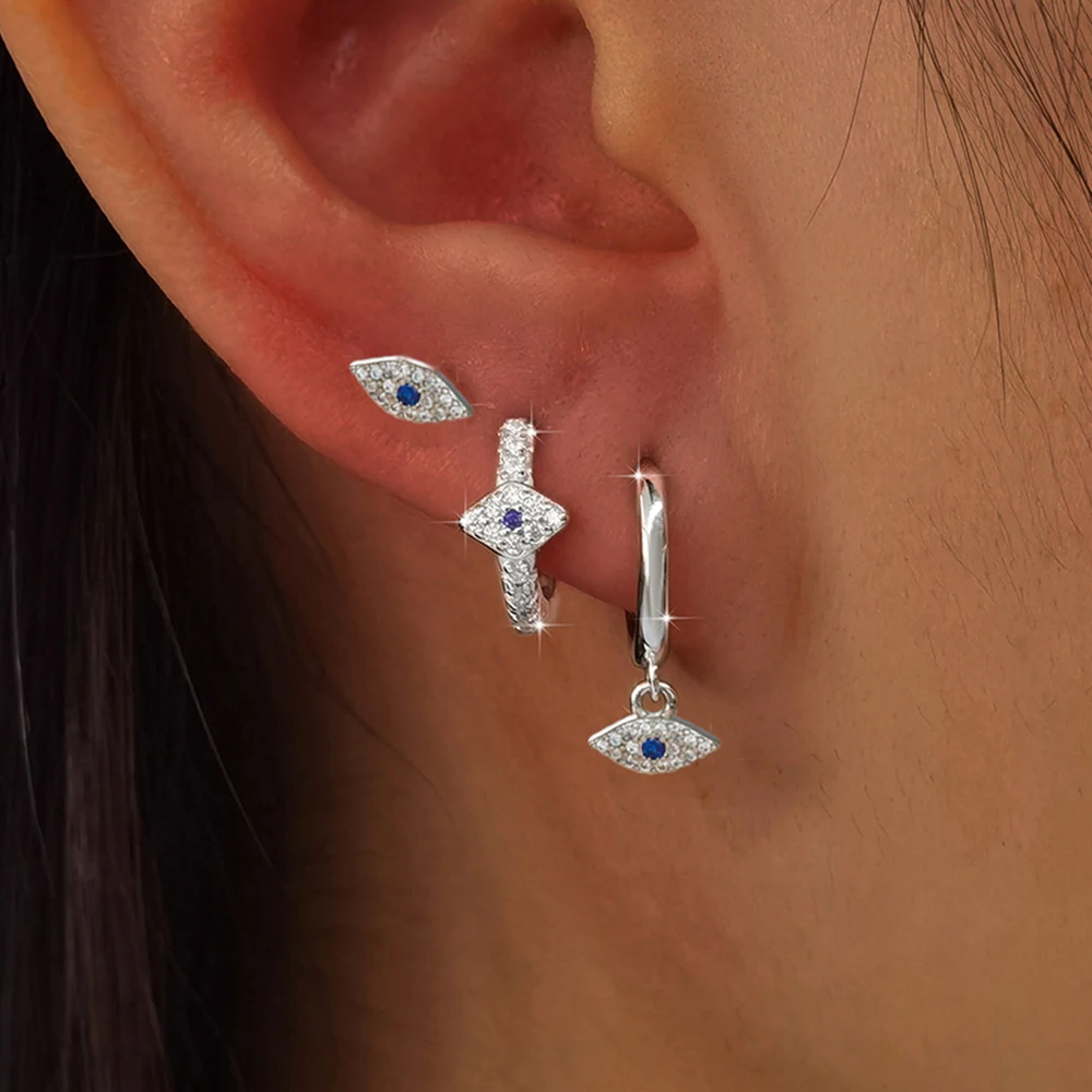 3PCS Vintage 14K Gold Plated Evil Eye Earrings Set for Women Small Zircon Hoop Earrings Luxury Aesthetic Jewelry Wedding Gift