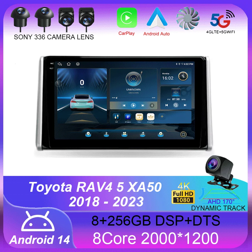 

For Toyota RAV4 5 XA50 2018 - 2023 Carplay Auto 4G+WIFI GPS Car Radio Navigation Multimedia Video Player Stereo BT Android 14