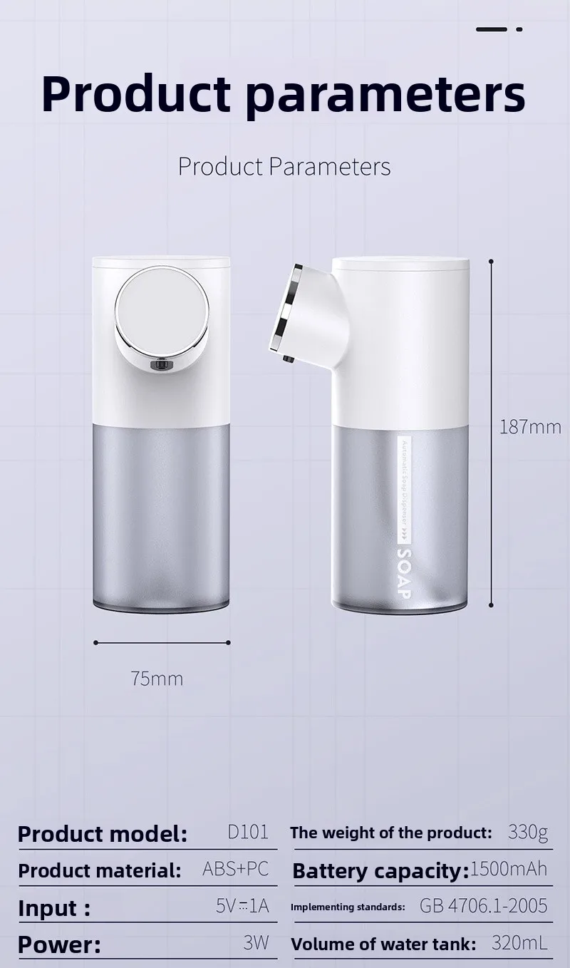 Automatic Smart Induction Foam Soap Dispenser Lithium Battery for Household Use ABS PC Material Fully Automatic Hand Washing
