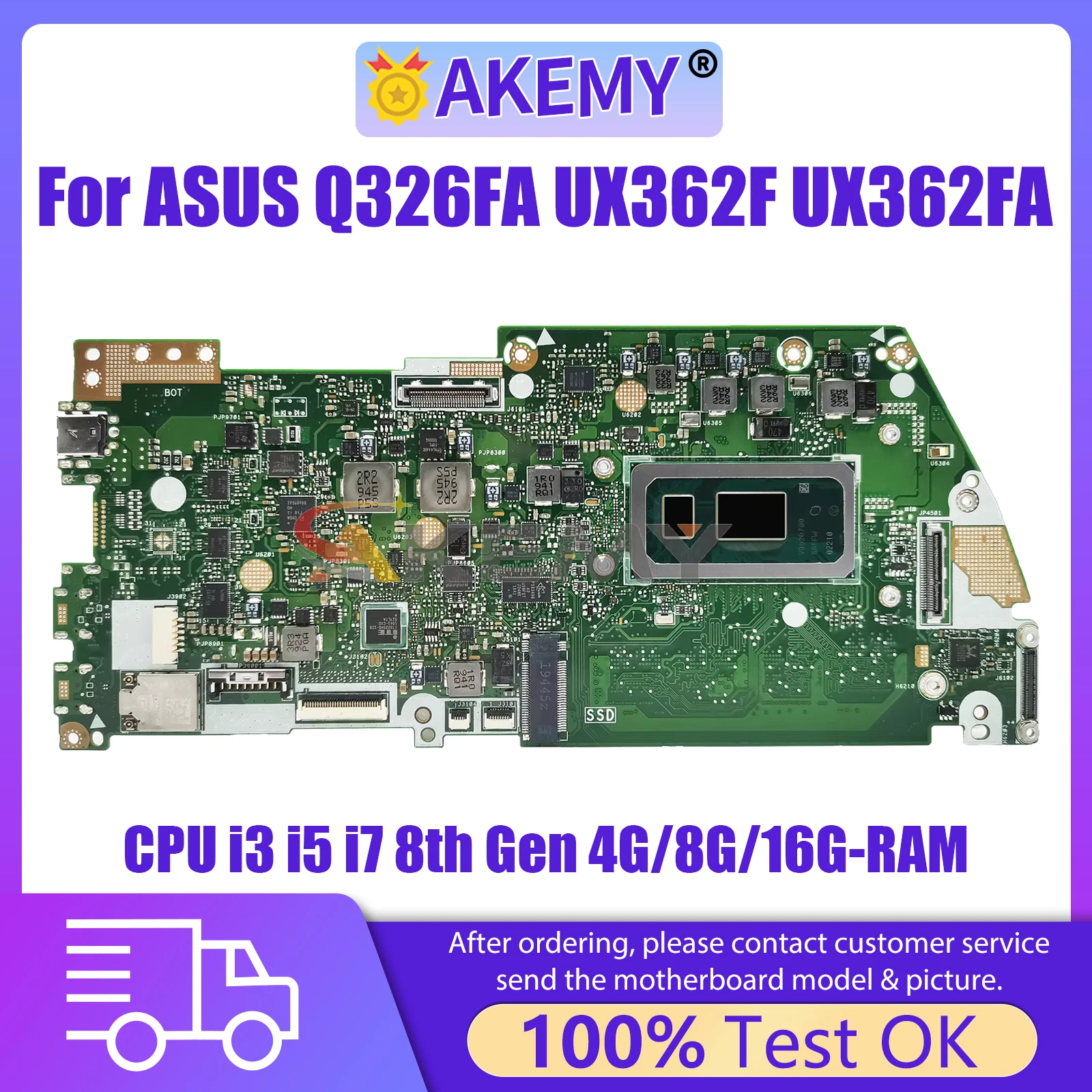 

AKMEY Q326FA Mainboard For ASUS UX362F UX362FA Q326 Q326F Laptop Motherboard with CPU i3 i5 i7 8th Gen 4GB/8GB/16GB-RAM