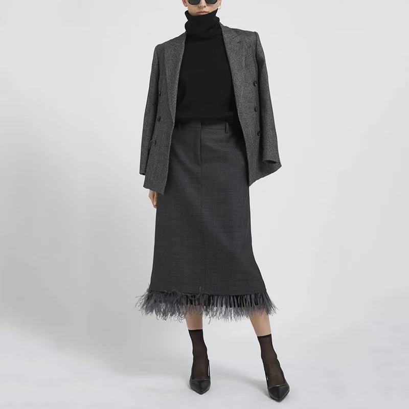 

Women's Wool Blazer + High Waisted Hip Half-body Skirt, Fashion Feather Suit, High Quality Top Skirt, Fall, New, 2024，y2k