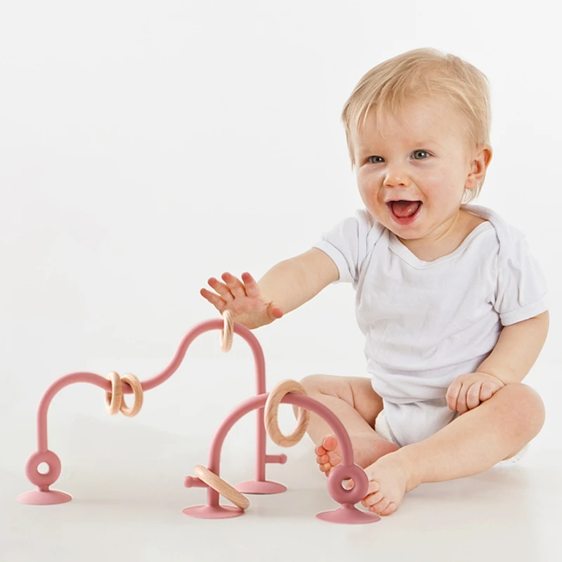 Baby Spielzeug Silikon Lernspielzeug Säugling Montessori Spielzeug Zahnen Track Labyrinth Holz Achterbahn Perle Baby Zubehör Beißring – Detail 5