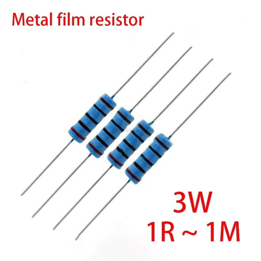 

100pcs 3W Metal Film Resistor 1% 1R ~ 1M 1R 4.7R 10R 22R 33R 47R 1K 4.7K 10K 100K 1 4.7 10 22 33 47 4K7 Ohm