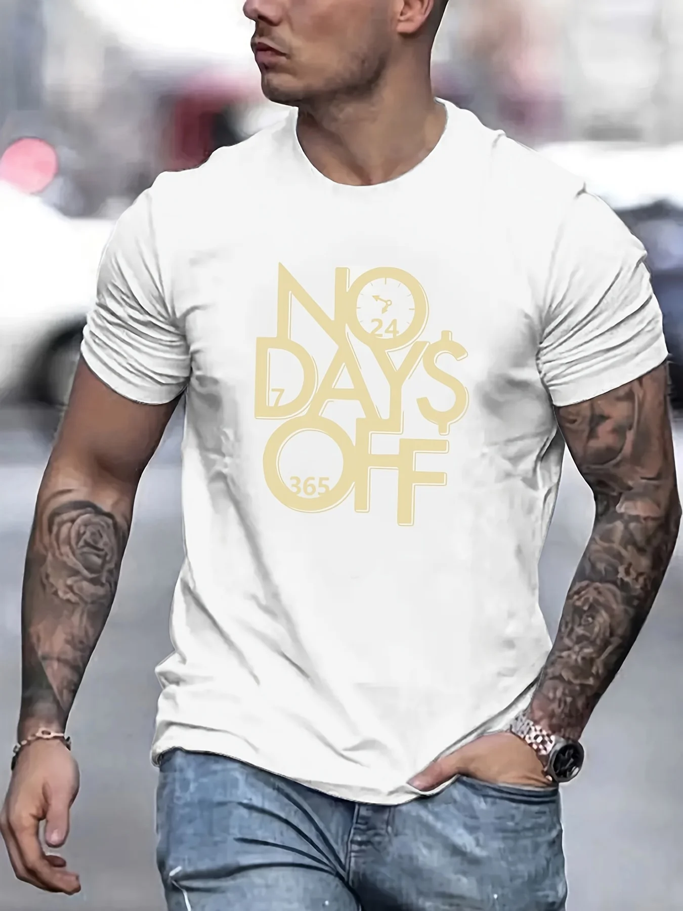 Summer New Men'S Casual Fashion Trendy Short Sleeve Print Micro-Elastic Ribbed Round Neck Comfortable Breathable T-Shirt