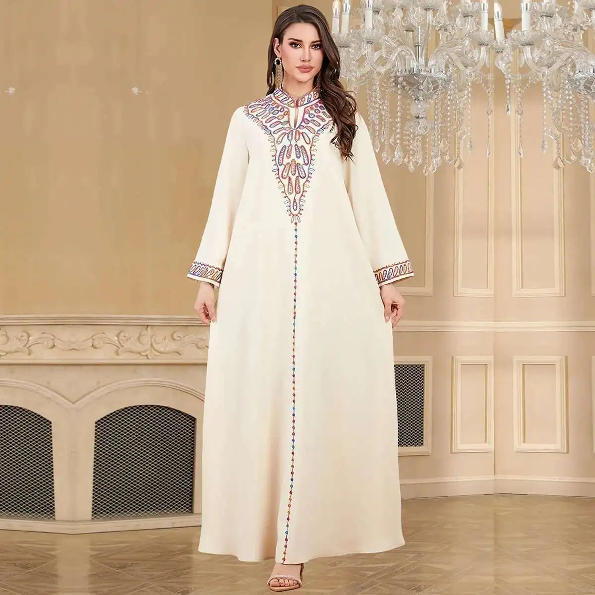

4342 Muslim Abaya Women's Clothing Dubai Turkish Fashion Embroidered Long Dress Robe Abaya Ramadan Dubai Luxury Islam Elegant