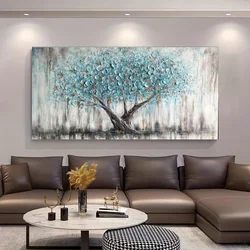 Tree of Life Abstract Painting Art Turquoise Frameless Modern Wall Decoration Suitable for Bedroom Office Landscape Painting