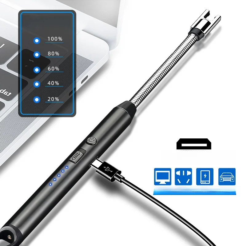 Wiatroodporna kuchenna elektryczna zapalniczka USB długa świeca BBQ kuchenka gazowa pistolet zapłonowy Camping akumulator łuk bezpłomieniowa