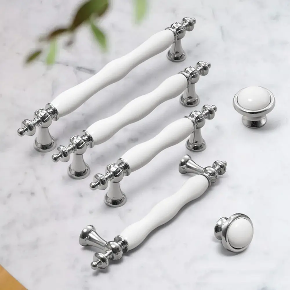 Modern Ceramic Cabinet Door Handles Minimalist Gold Silver Drawer Handle Light Luxury Multifunctional Furniture Handles