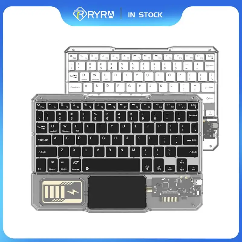 RYRA RGB Transparent Bluetooth Keyboard Rechargeable Wireless Keyboard with Touchpad for iPad Android iOS Windows PC Tablet