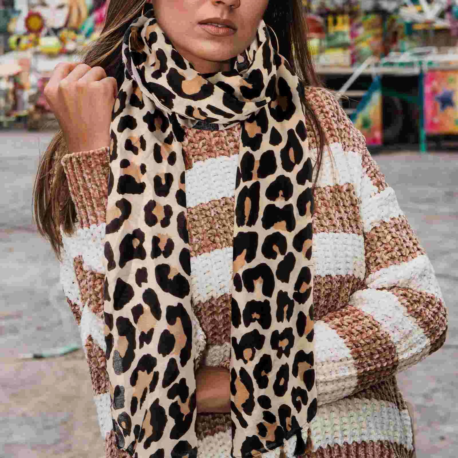 Sciarpe da donna Leopard Gifts Scialle in cotone Doppio scopo Miss Winter Accessori