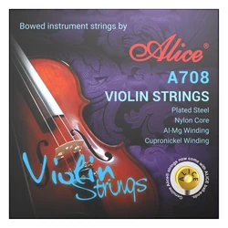 Alice A708 Violin Strings A FULL Set Plated Steel Nylon Core Al-Mg Winding Cupronickel Alloy Wound for Size 4/4 3/4 1/2 1/4 1/8