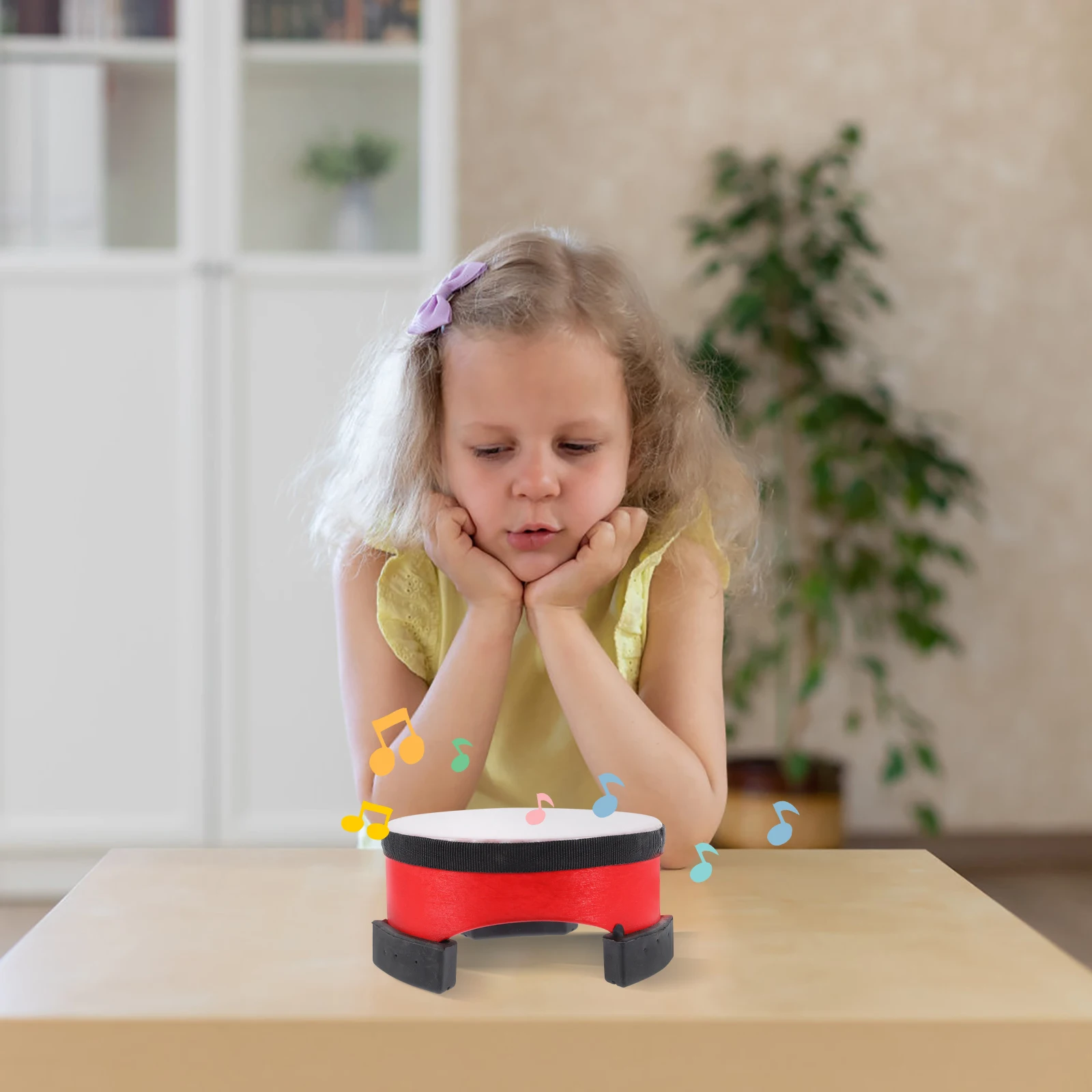 1 Juego de tambor de suelo rojo de 6 pulgadas, 1 Juego de instrumentos de percusión para niños, tambor Musical pequeño, juguete para niños pequeños, baquetas de Material