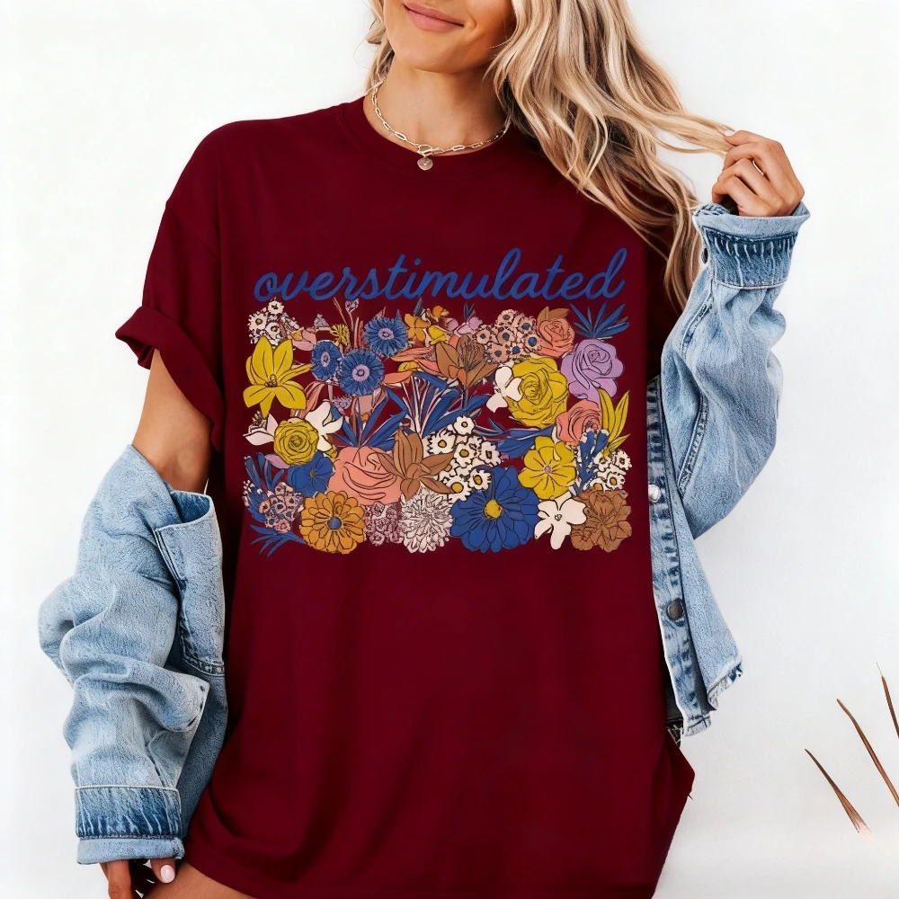 Surdimensionné maman t-shirt drôle sarcastique fleur sauvage chemise tdah femmes mode décontracté Streetwear motif créatif imprimé couverture en coton