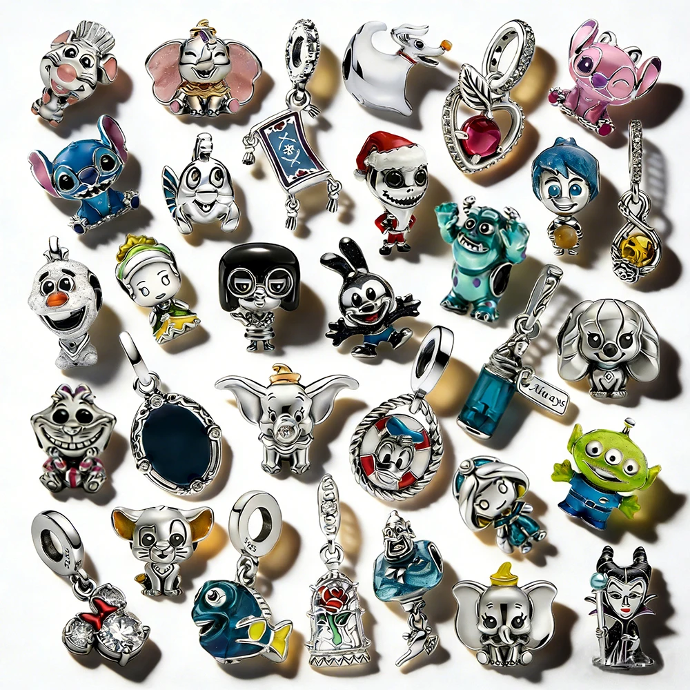 

DISNEY 925 Sterling Silver Beads Stitch Dumbo Frozen Alice's Adventures in Wonderland Charms fit Bracelets Women DIY Jewelry