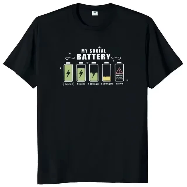 Funny My Social Battery Design Printed Men Tshirt Confortable Casual T-shirt for Men Male Tees Top Ropa Hombre Camisetas