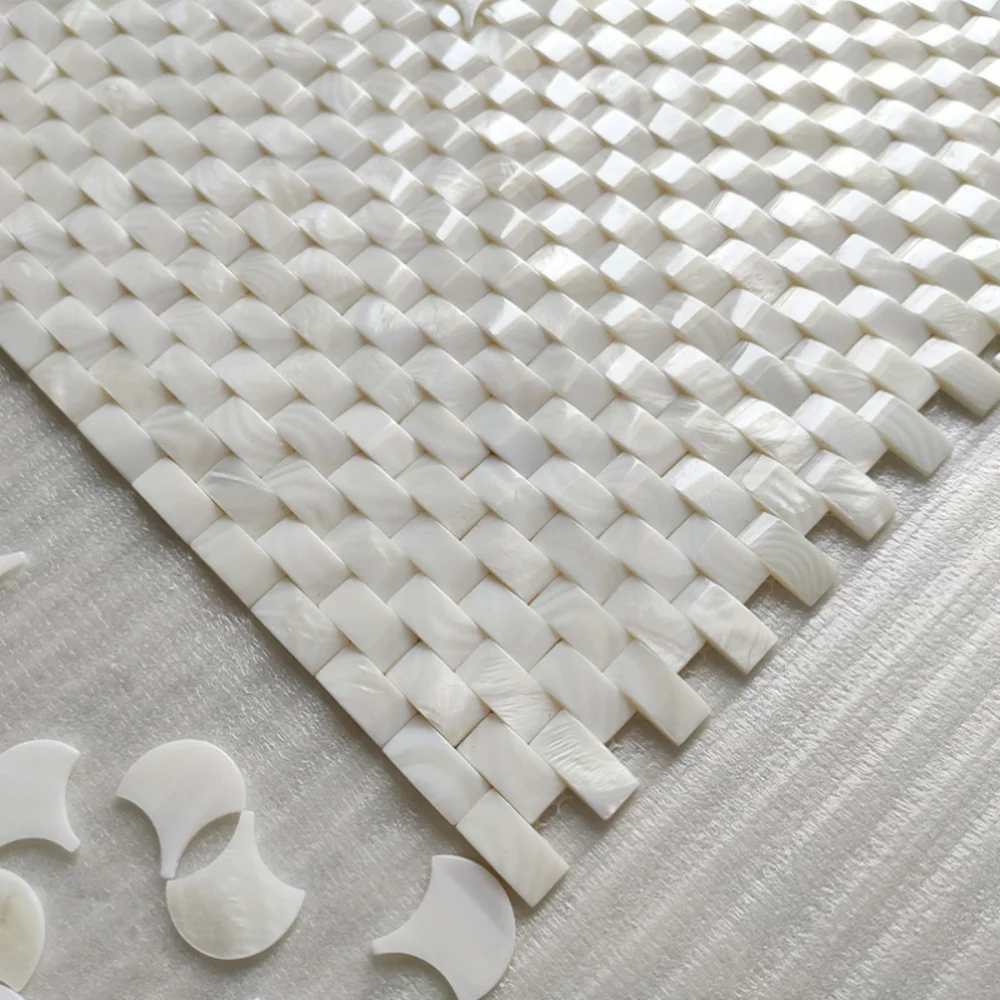White Tile Woven Convex Shell Mosaic Tiles For Bathroom Shower Balcony And Bedroom Accent Wall