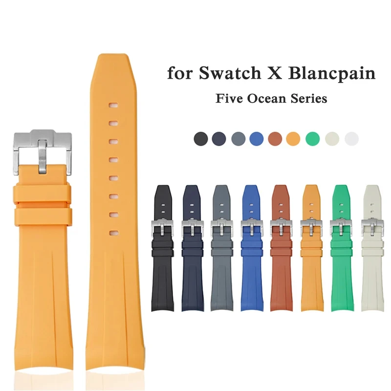 Curved Interface Silicone Strap For BlancpainXSwatch Fifty Fathoms Fashion Diving Sports Replacement 22mm WatchBand With tools