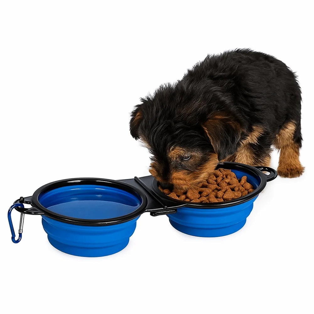 

1-piece 2-in-1 foldable dual bowl feeding bowl portable outdoor travel dog and cat drinking bowl pet Supplies