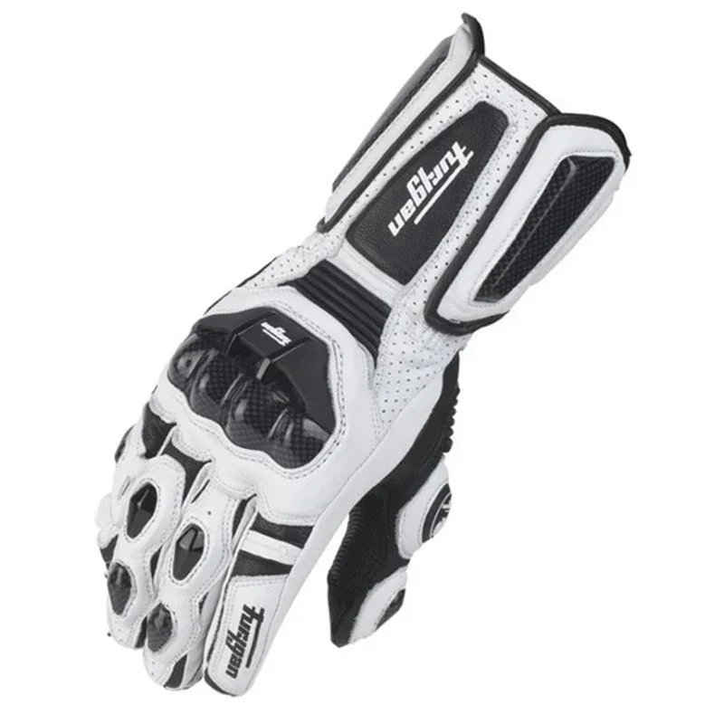 Guantes de moto de cuero genuino para hombre, guantes de equipo de carreras, a prueba de viento, color negro, blanco, verano e invierno