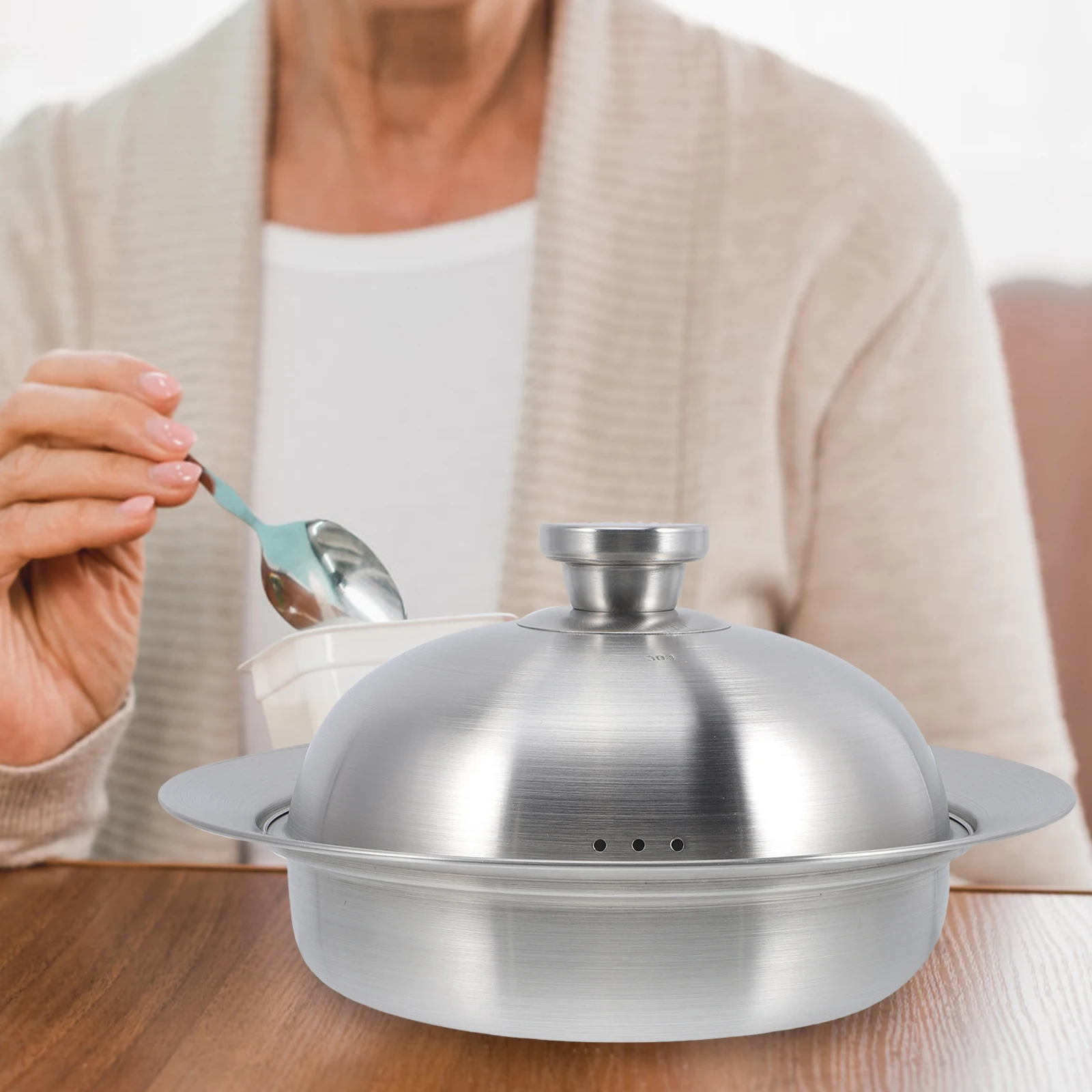 

Stainless Steel Steaming Plate Round Salad Holder Food Dish Candy Vegetable Fine Holes Ventilation Faster Effort Saving Storage