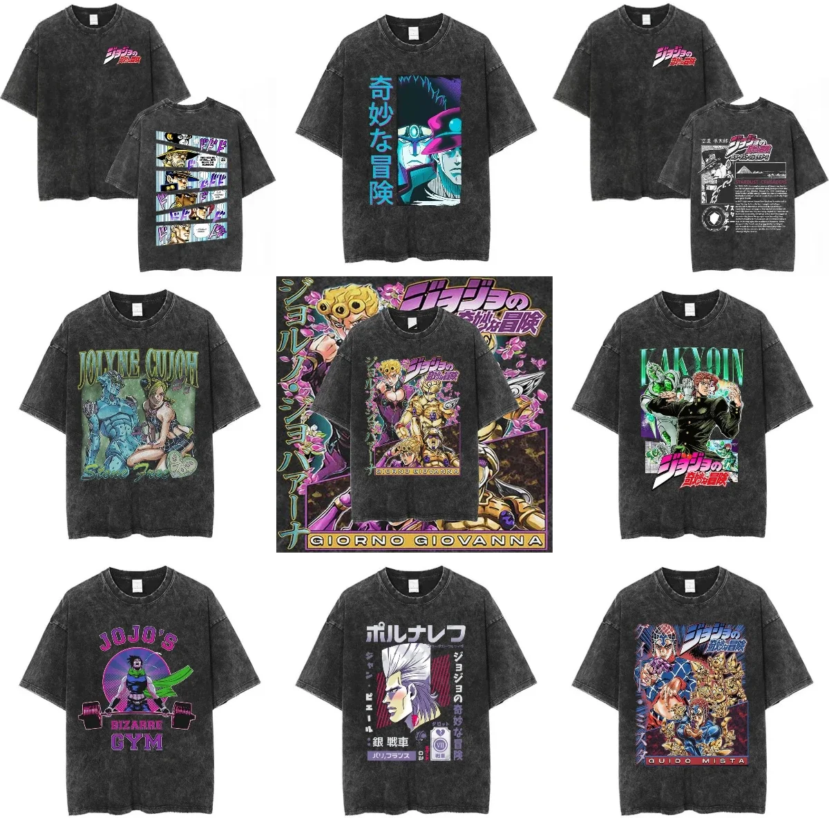 

Summer Clothes Vintage Washed T Shirt Jolyne Cujoh Stone Ocean Jojo Bizarre Adventure T-shirts Casual Cotton Short Sleeve Top