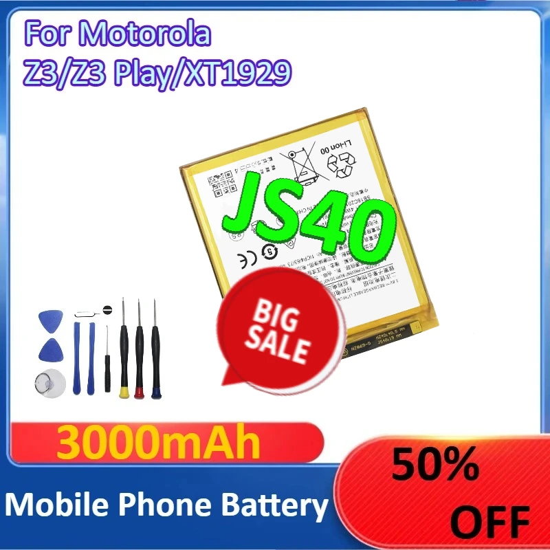 

New JS40 3000mAh For Motorola Z3/Z3 Play/XT1929 Mobile Phone Battery +Tools