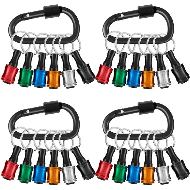 MLGB-4 Sets Hex Shank Screwdriver Bits Holder Bit Holder Keychain For Impact Driver With Black Carabiner