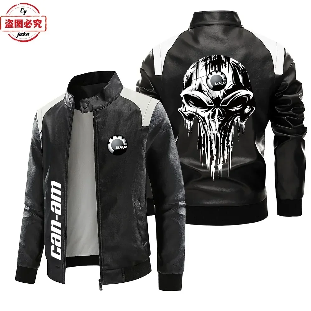 

CAN-AM motorcycle LOGO retro washed pu leather jacket windproof autumn and winter cycling contrasting leather jacket