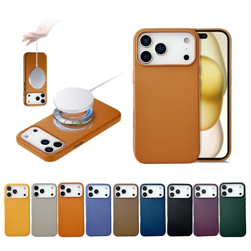 

Original Leather with Magsafe Case for Apple IPhone 17 Pro Max 15 16 14 Official Case Wireless Charging Magnetic Cover with Box