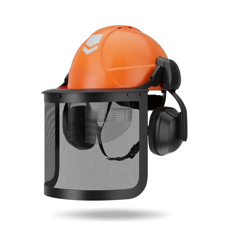 3 In 1 Head Protection Helmet Steel Mesh Face Shield Noise Blocking Earmuffs For Forestry Logging Yard Construction Working Site