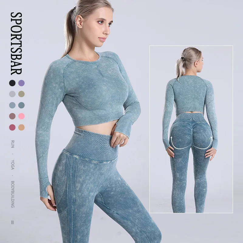 Women's 2-piece Sets Seamless Yoga Set Fitness Suits Gym Clothing Long Sleeve Top Outfit Running Workout Sports Sets Sportswear