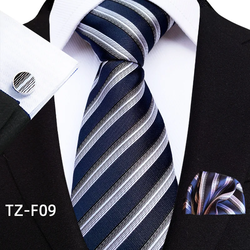 New 3-piece set of men's ties, square scarves, cufflinks, polyester fabric, vintage business dress pattern, striped tie