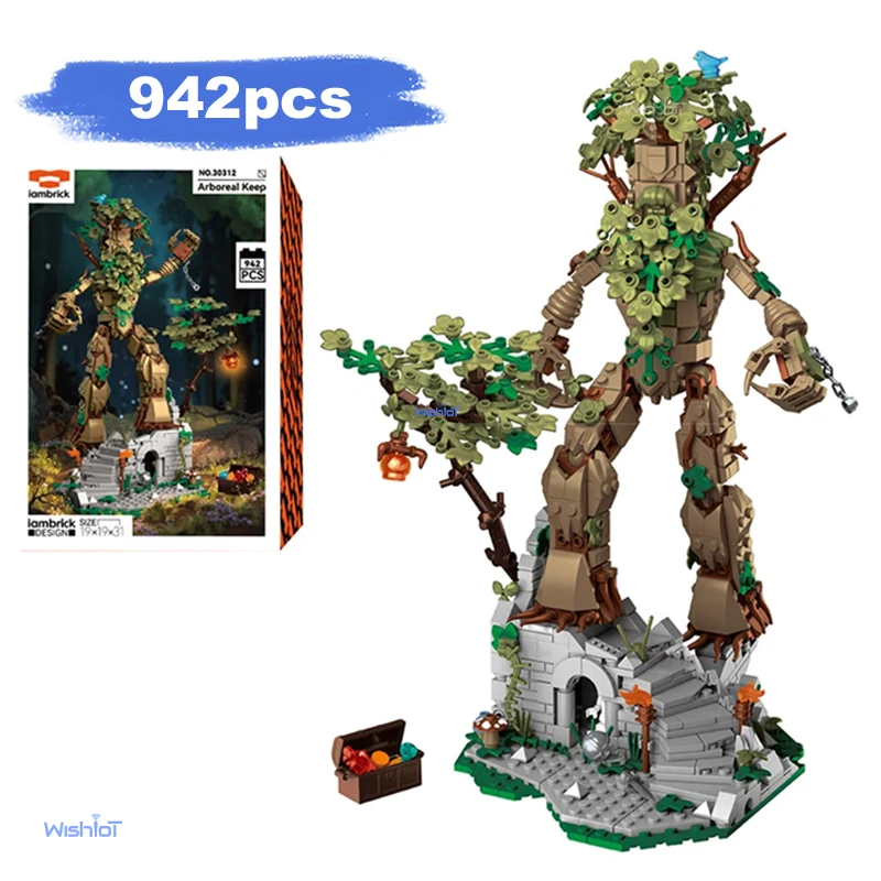 Wooden Man Dolls Arboreal Keep Building Set Classic Movie-Themed Mini Particle Blocks Assembly Toys for Kids Halloween DIY Gifts