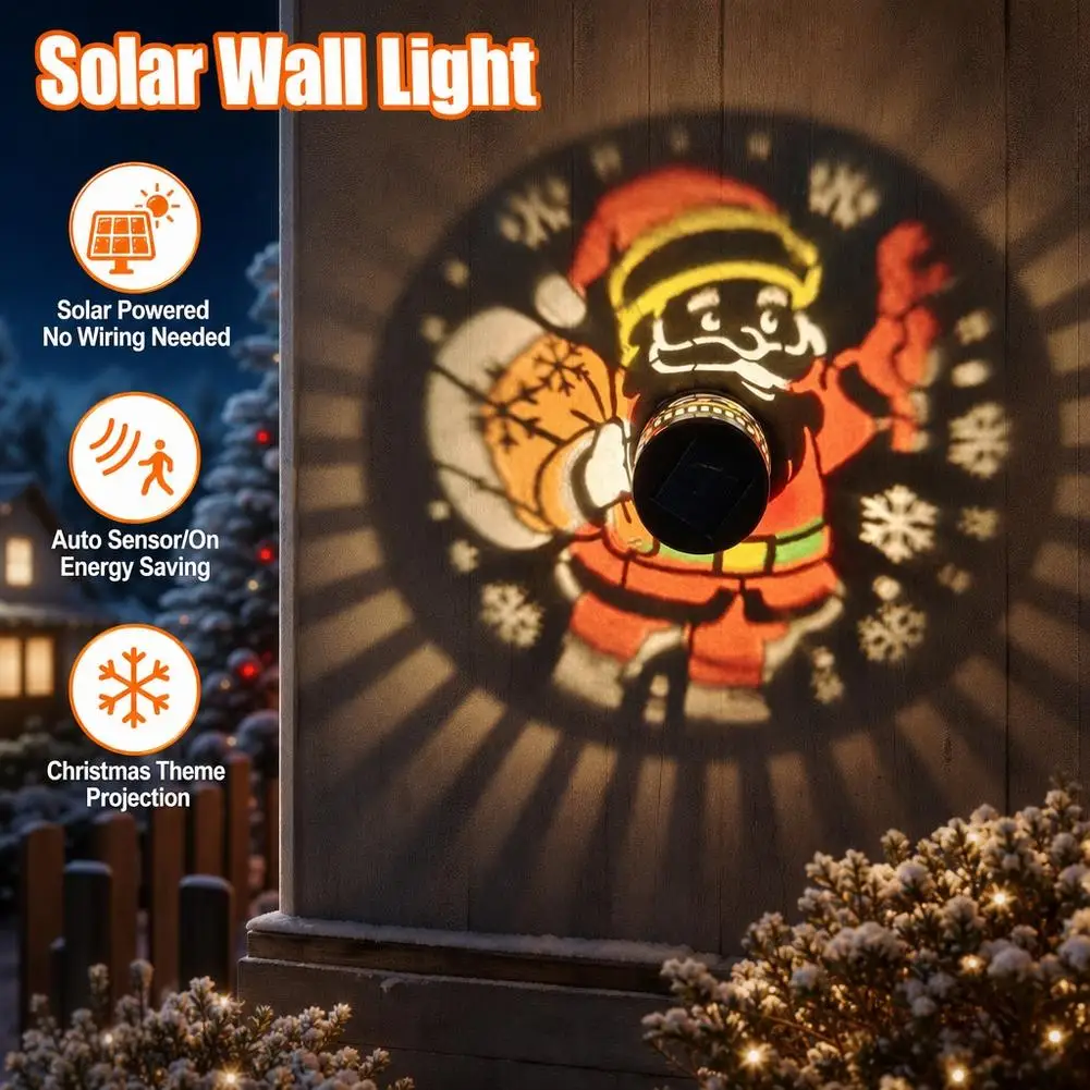 Christmas Solar Wall Projection Light Energy Saving Auto On Off Sensor Santa Snowflake Pattern Outdoor Garden Decoration Lamp