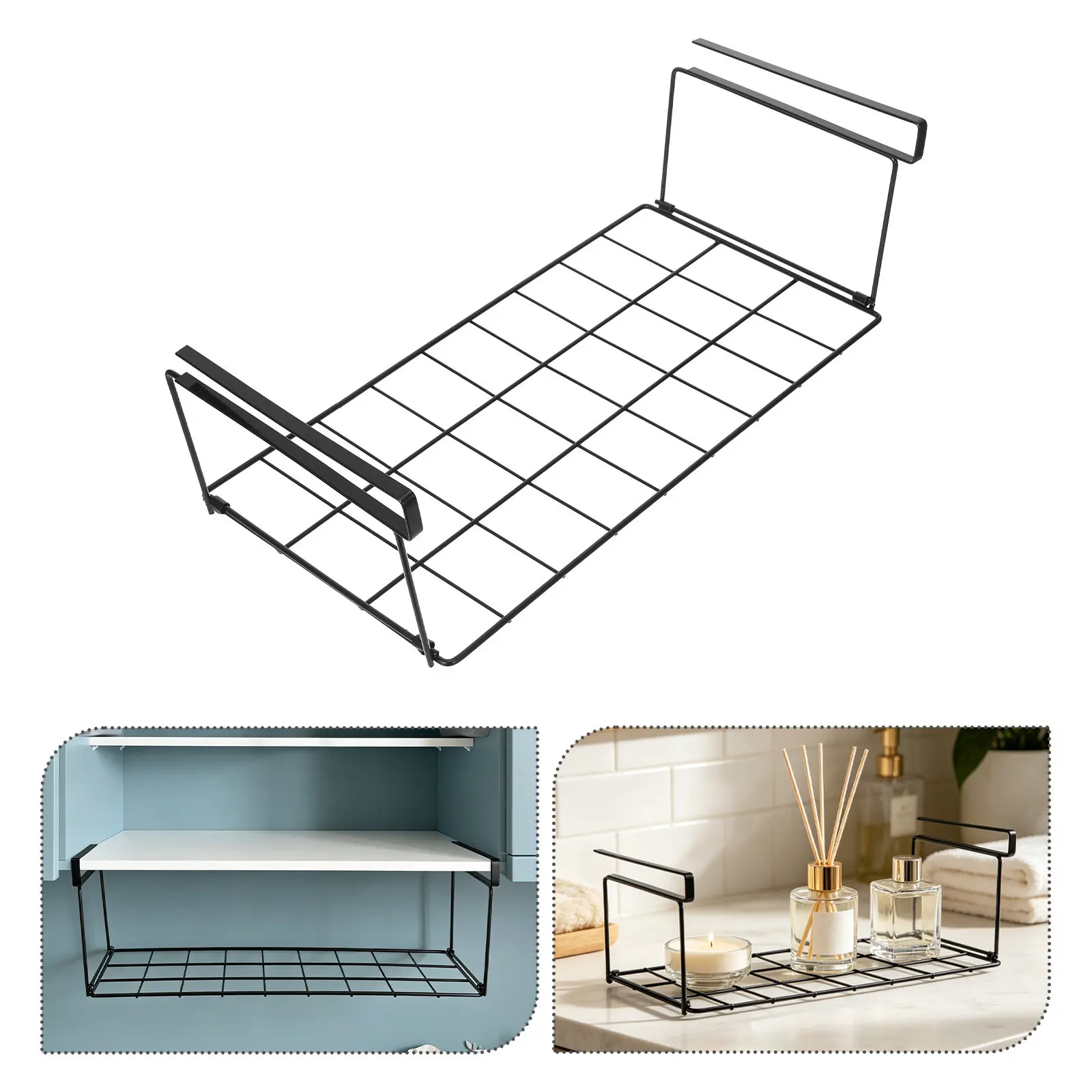 Space Saving Under Shelf Organizer Basket 15.75x7.87 Inches Robust Metal Hanging Rack for Kitchen Pantry Cabinet Desk Bookshelf