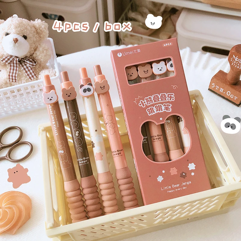 Kawaii Mooie Esthetische Briefpapier Schoolbenodigdheden Kit Balpen Schattige Beer Gel Pennen Zwarte Inkt Pen Set Schoolartikelen