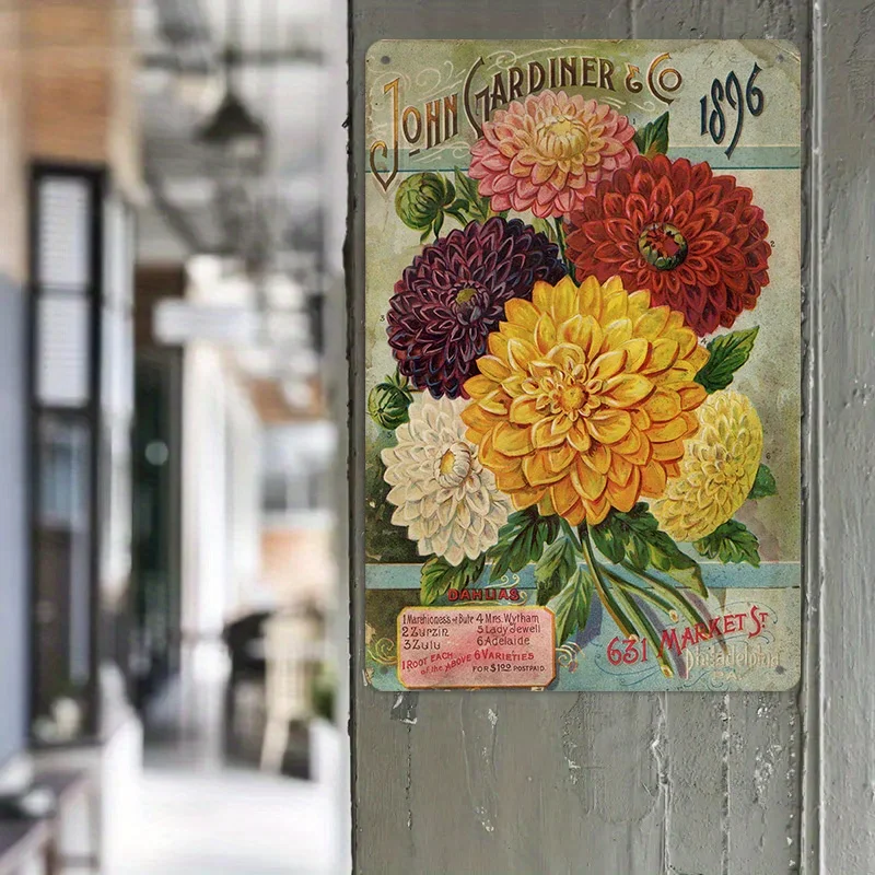 CIFBUY Vintage Botanical Dahlia Print Retro Garden Style Aluminum Wall Art Waterproof Durable Home Office Room Decor