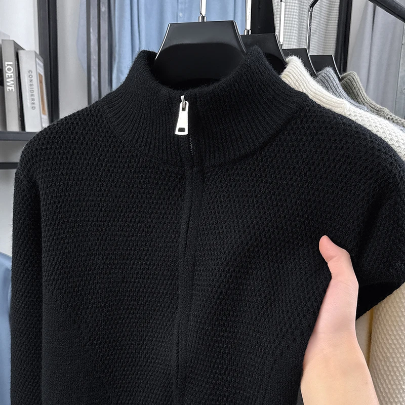 Hochwertige Herren-Strickjacke Hochwertige Marke Einfaches Reißverschluss-Design mit Stehkragen Herbst-Winter Neue Mode Lässiger Pullover-Mantel – Detail 19