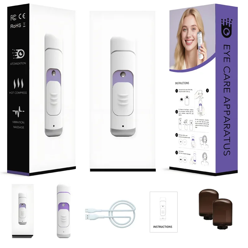 Spray oogcrème, verwarmde massage, oplaadbare luchtbevochtiger met oogdruppels en oogbeschermingsapparaat