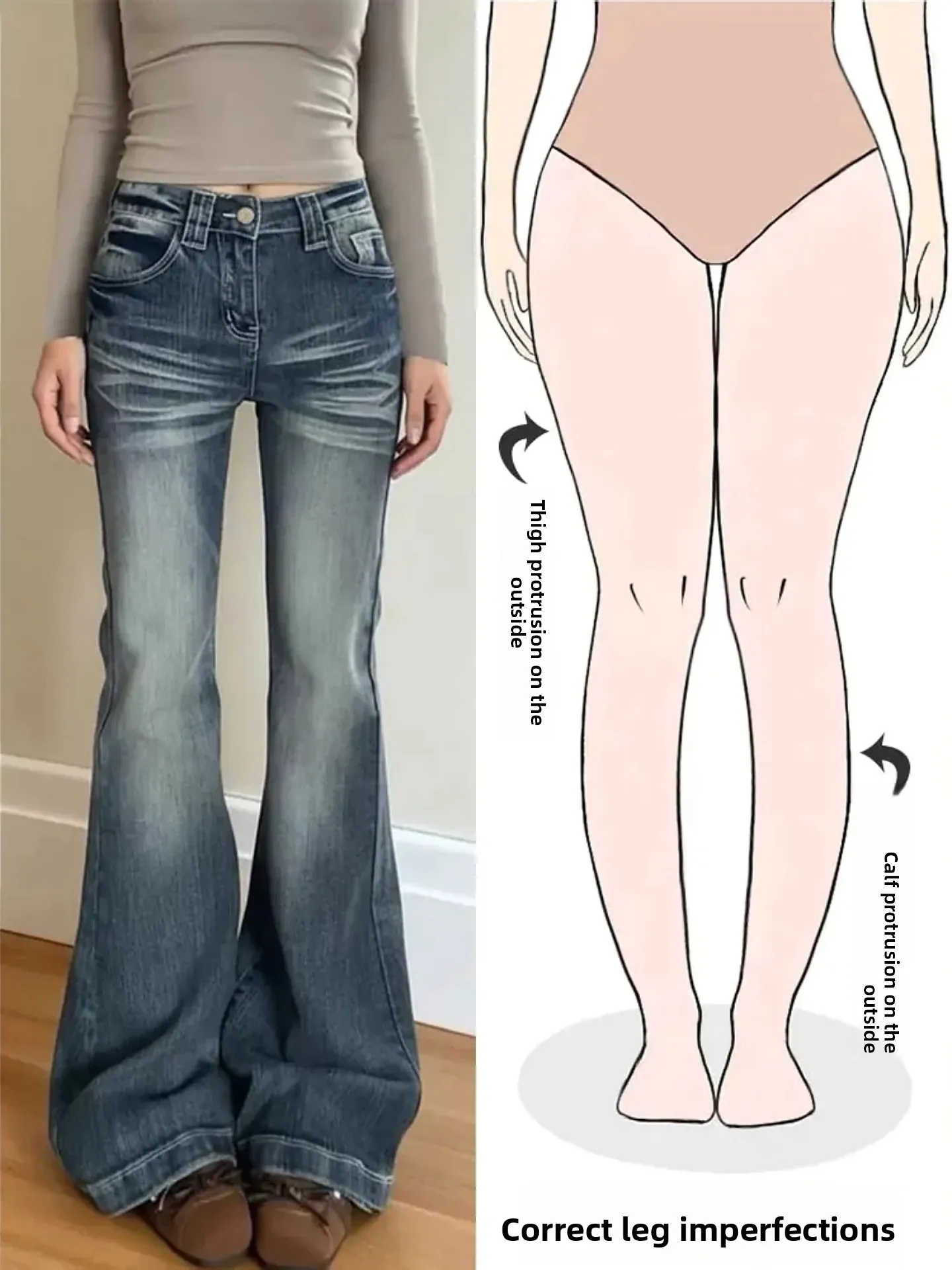 

Retro American Design Bell Bottom Jeans Women's Slim Fit High Waist Denim Pants Autumn Street Style Long Trousers