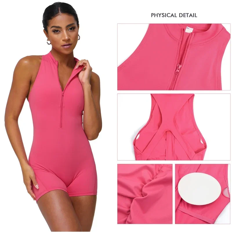 Women Yoga Romper One Piece Tummy Control Sports Playsuit Half Zipper Fitness Jumpsuit Workout Bodysuit Fashion Women Sportswear