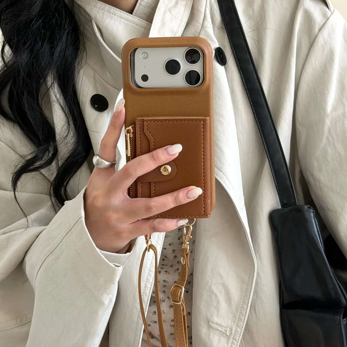 محفظة حزام جراب هاتف آيفون الهواء 17 16 15 برو ماكس 11 12 13 14 زائد فتحات بطاقة Crossbody الحبل بولي Leather الجلود غطاء سيليكون #6