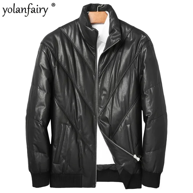 Genuine Leather Short Down Jackets for Men Winter Clothing Loose Men's Sheepskin Jacket Male Goose Down Puffer Jacket FCY5451