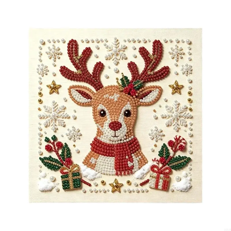 DIY Christmas Pearls Painting Art Kits with Picture Frame, Square Holiday Canvas Craft Project Kits for Seasonal Family A2UB