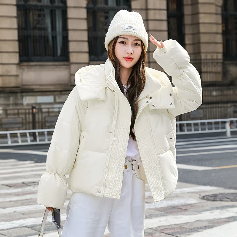 

Women's Thiened Hooded down Cotton Jaet ort Loose Bread Sle Korean Version Coat Polyester Fiber Inner China Production