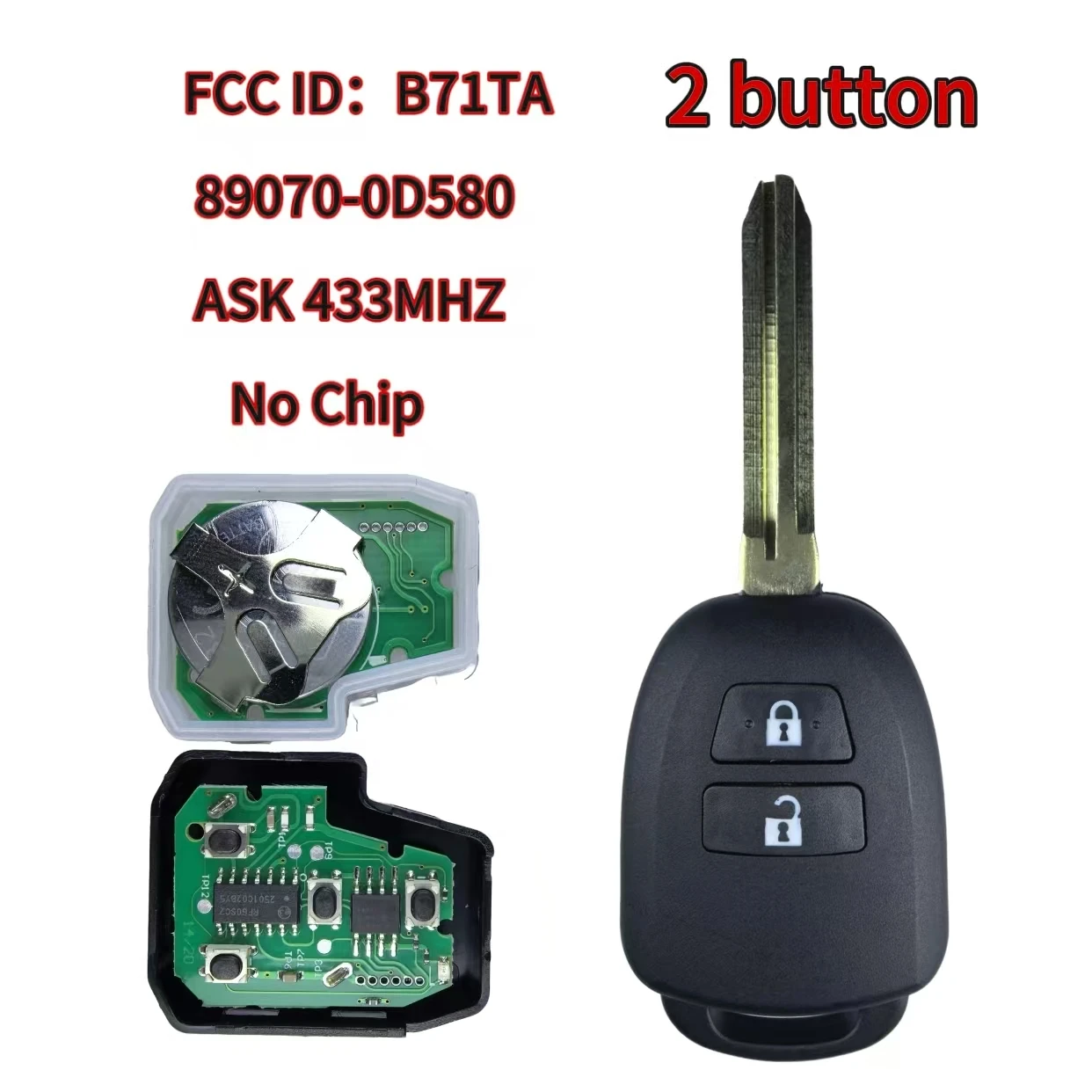 Jingxin FCC ID: B71TA 89070-0D580 433 MHz mit optionalen G/H/No-Chip-Fernbedienungen für Toyota Yaris Verso RAV4 2008-2015 Schlüssel/Gehäuse – Detail 7